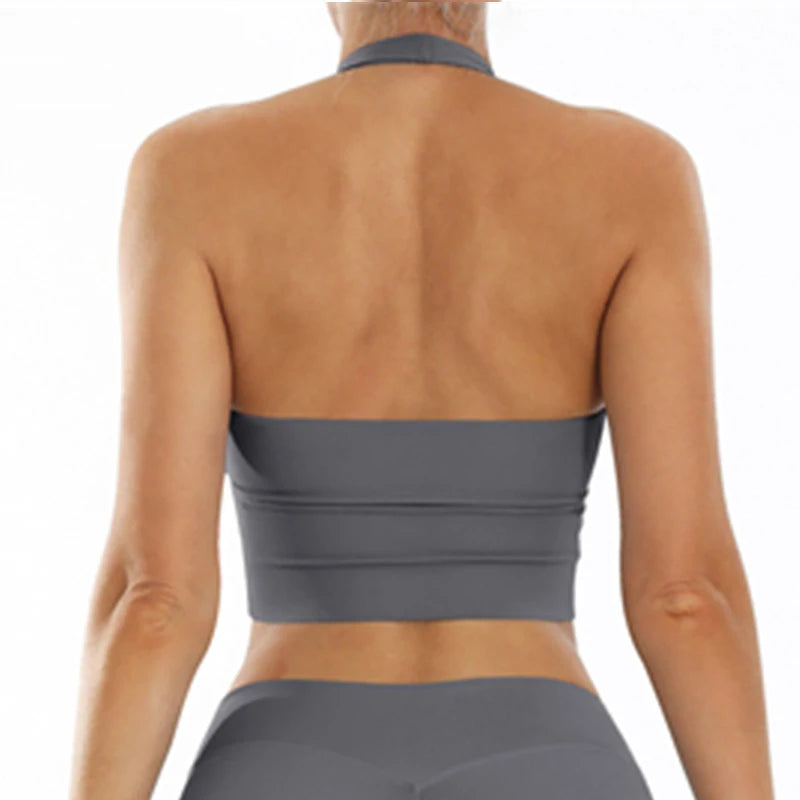 Back view of the high-support sports bra showing the secure design and premiumduring stretching