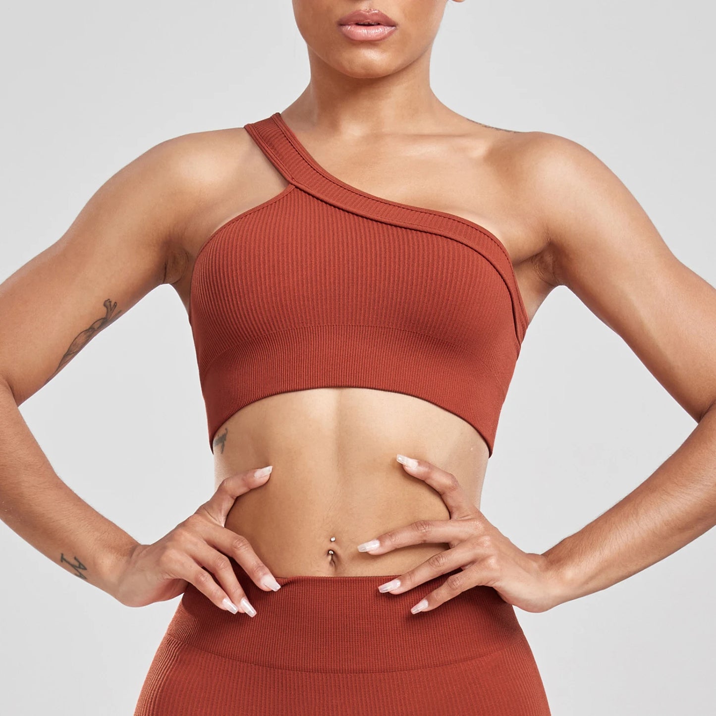 Trendy one shoulder workout top for active lifestyle
