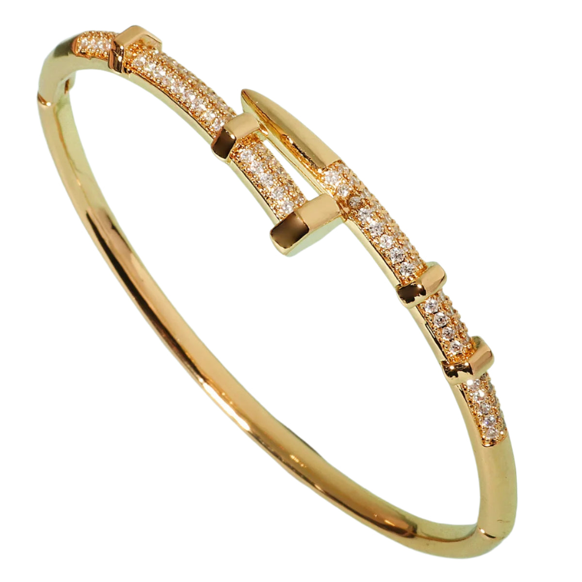 Close‑up of sparkling crystals on nail bracelet bangle