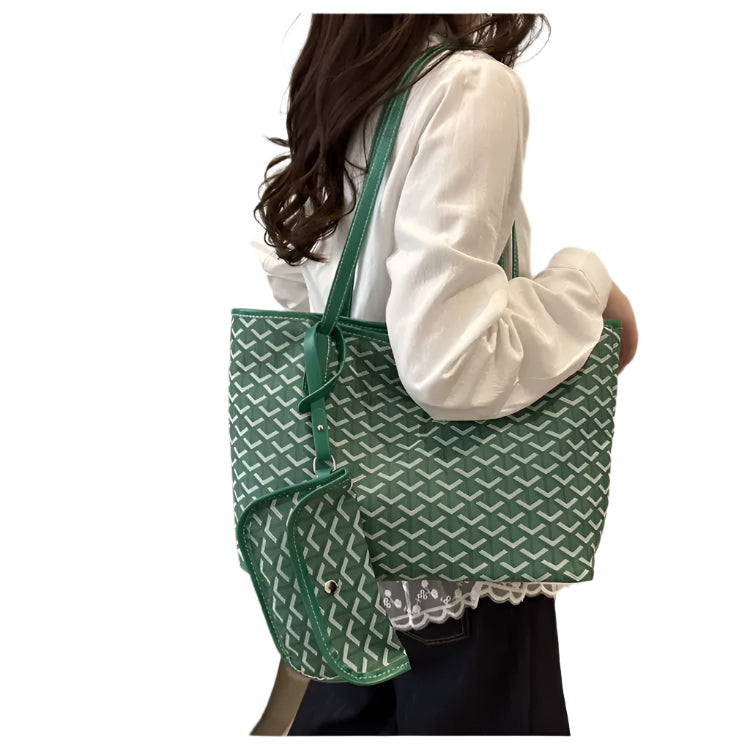 green patterned tote bag