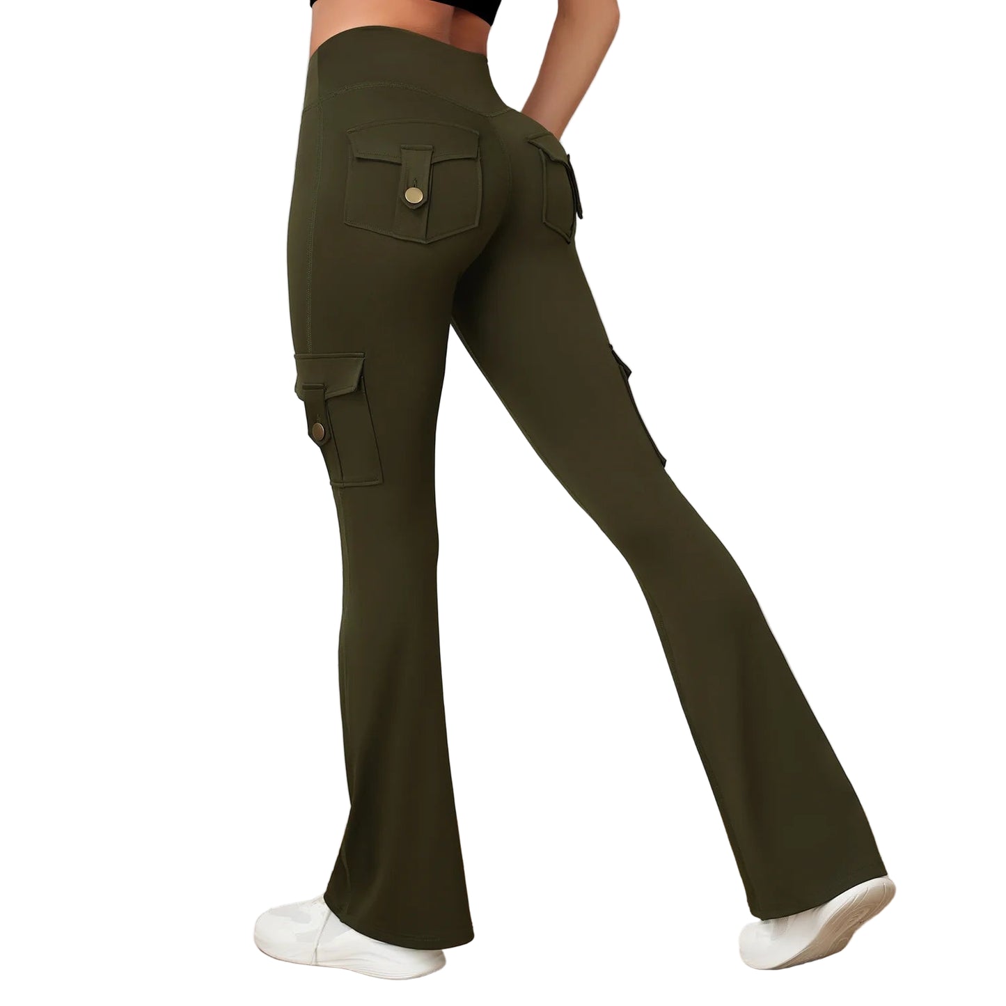 Athletic cargo leggings with multiple pockets and flare design