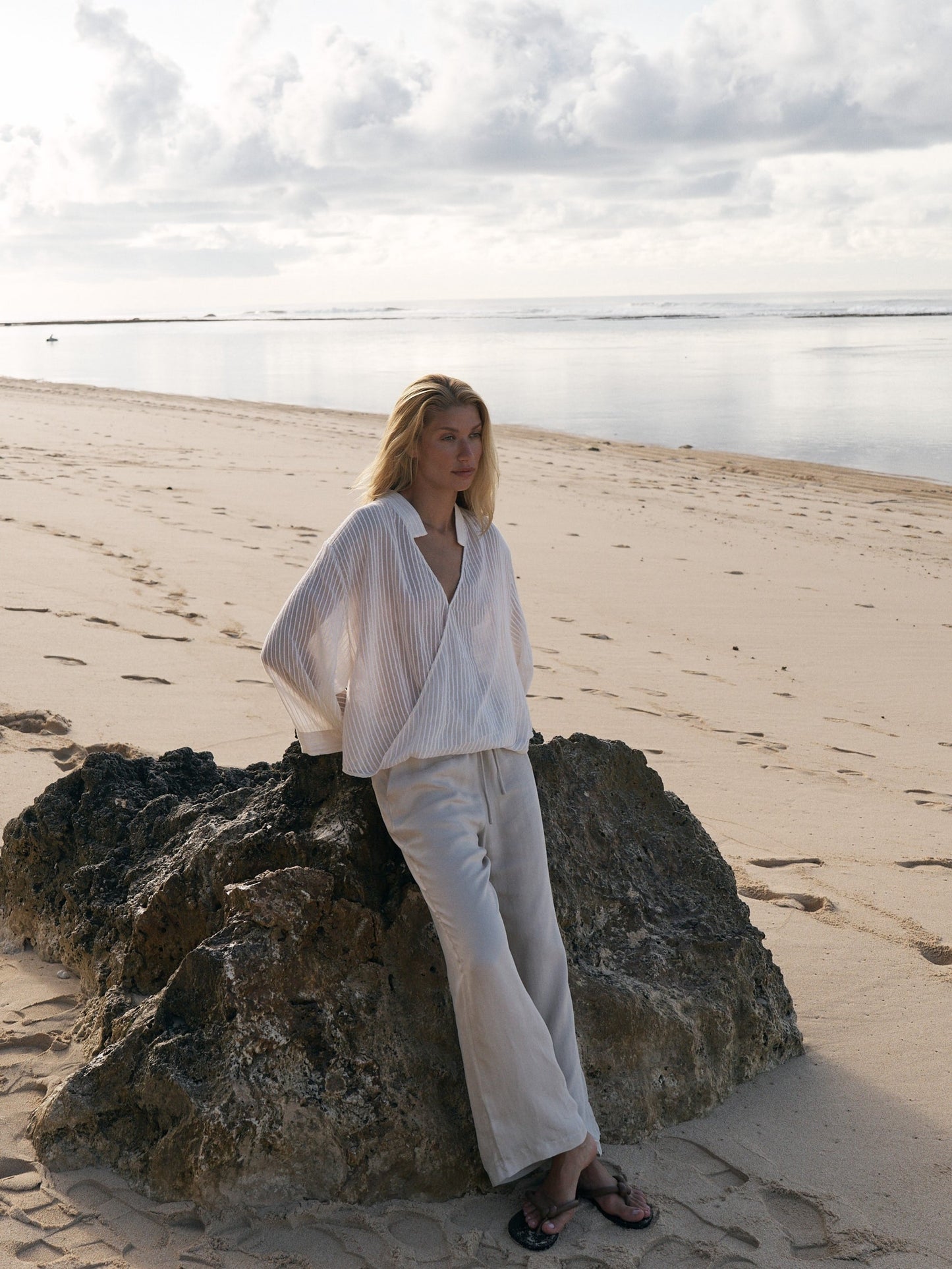 TENCEL Luxe pants shown with relaxed silhouette and soft drape