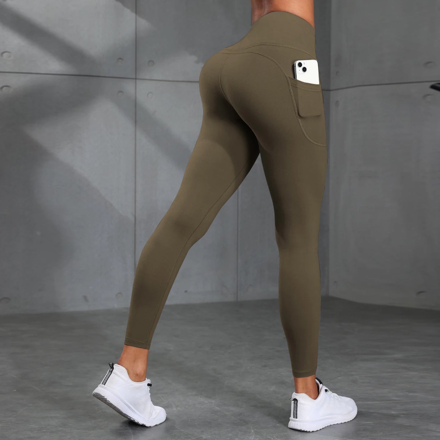 olive green leggings with a pocket