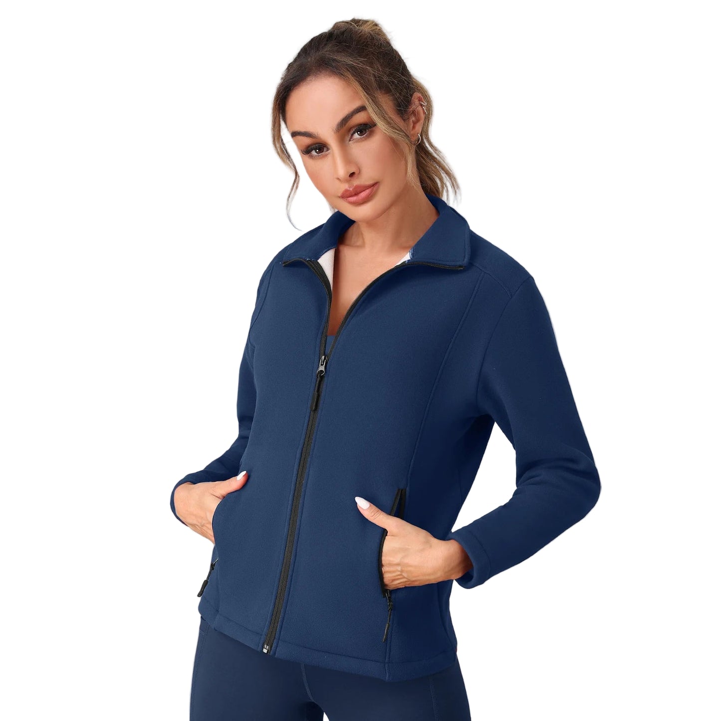 Cozy women's workout navy bkue hoodie with velvet interior lining