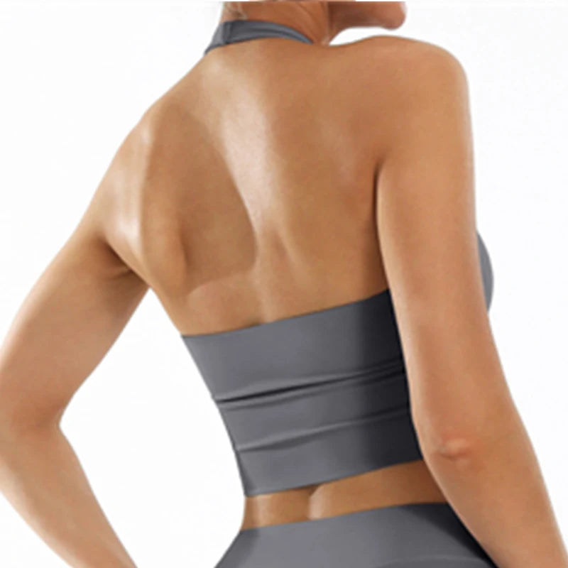 Back view of the high-support sports bra showing the secure design and premium nylon construction.