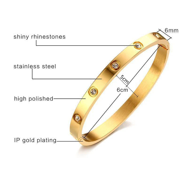 Gold bracelet with measurements and material details