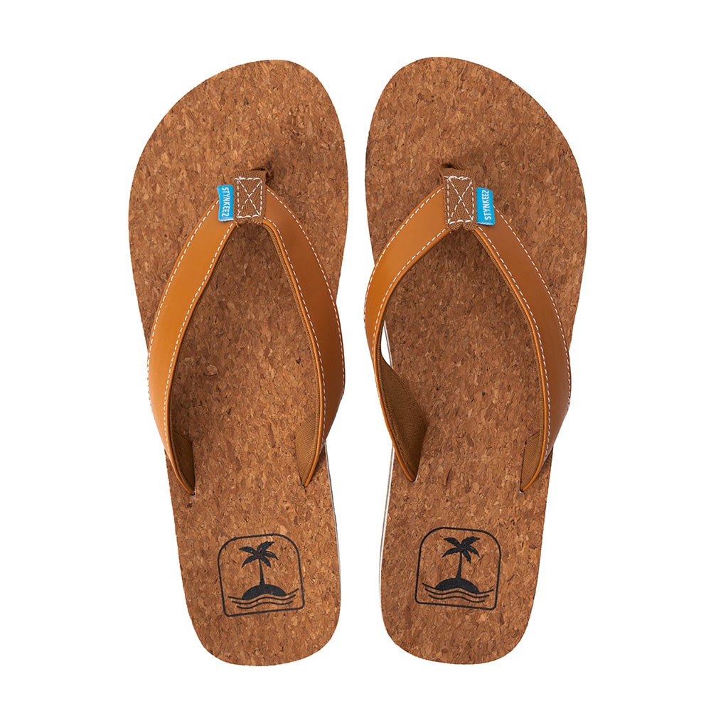 Pair of brown cork stynkeez flip-flops