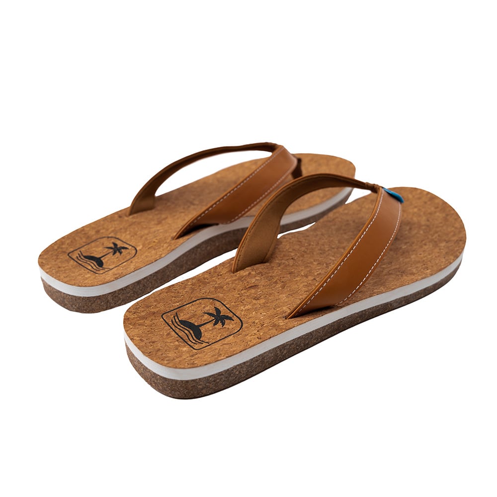 Pair of brown flip-flops with cork sole