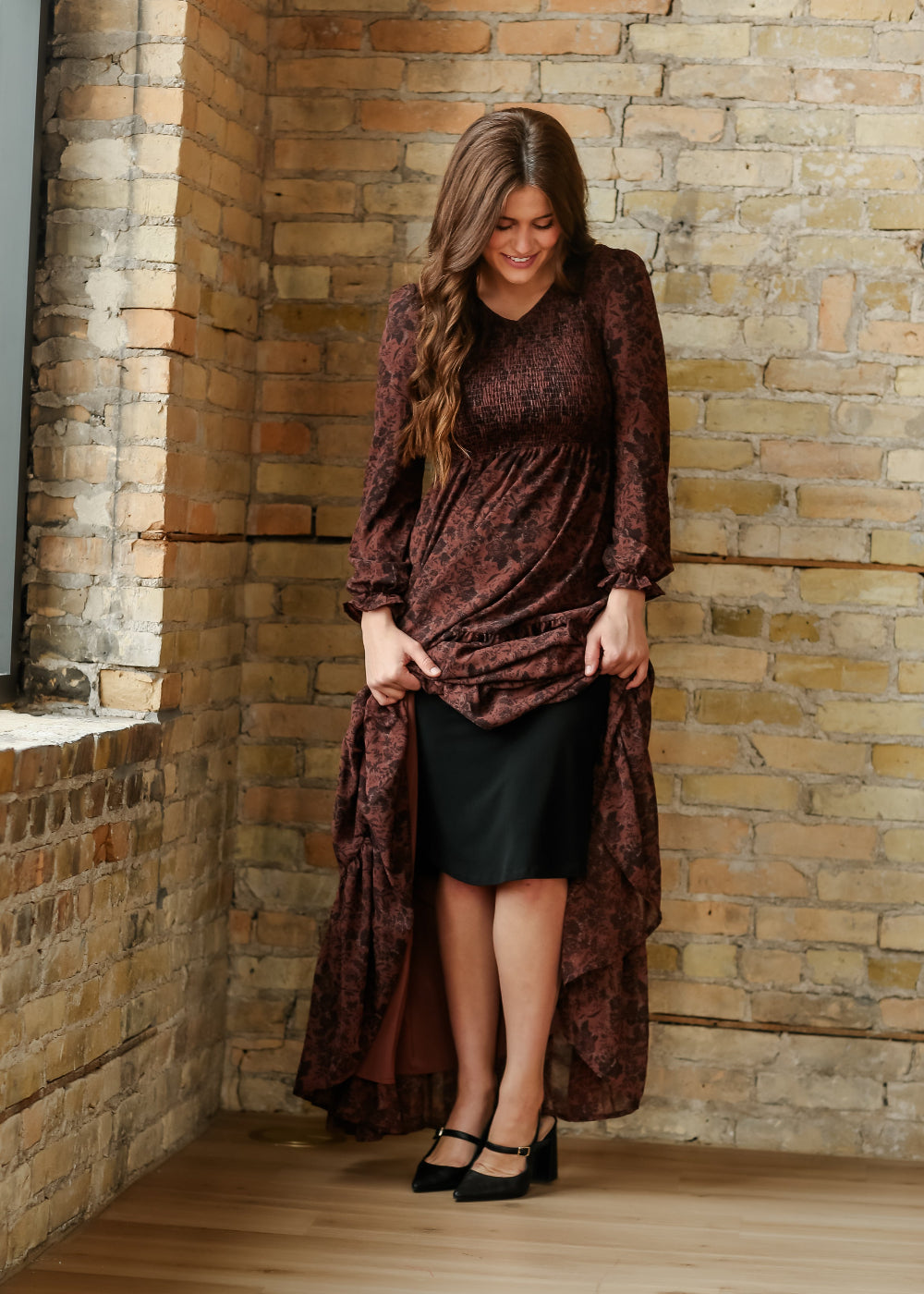 Women's adjustable full slip in blackcolor, semi-fitted and modest design