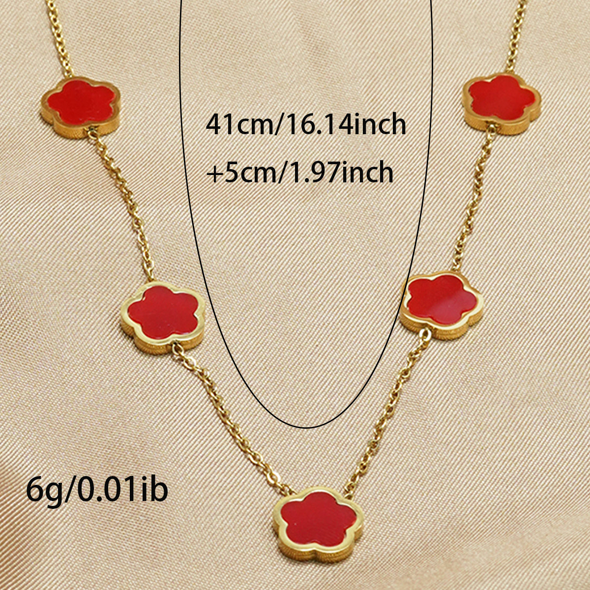 Necklace with red leaf flower-shaped pendants