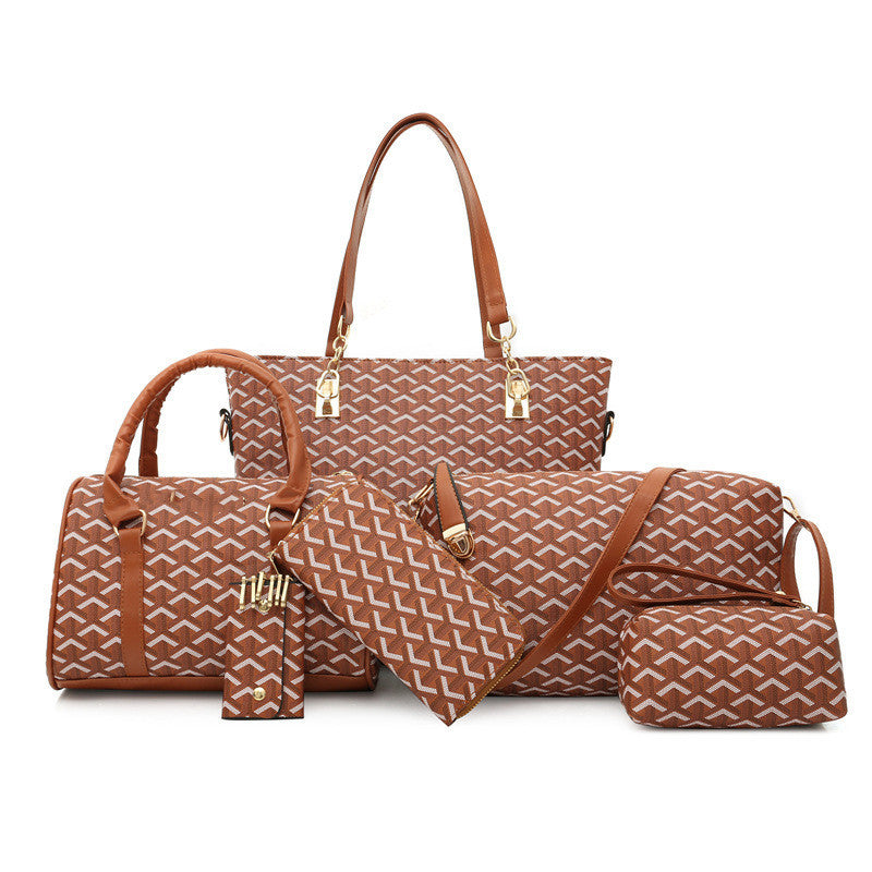 Set of brown and beige patterned bags
