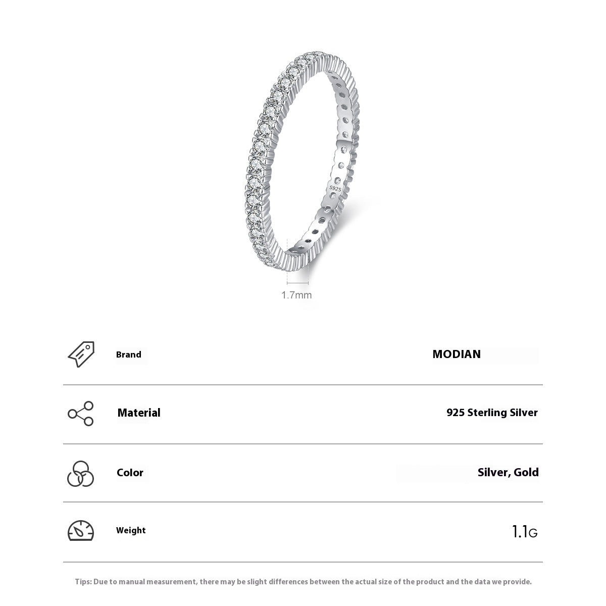 Simple luxury silver ring with round-cut zircon stones