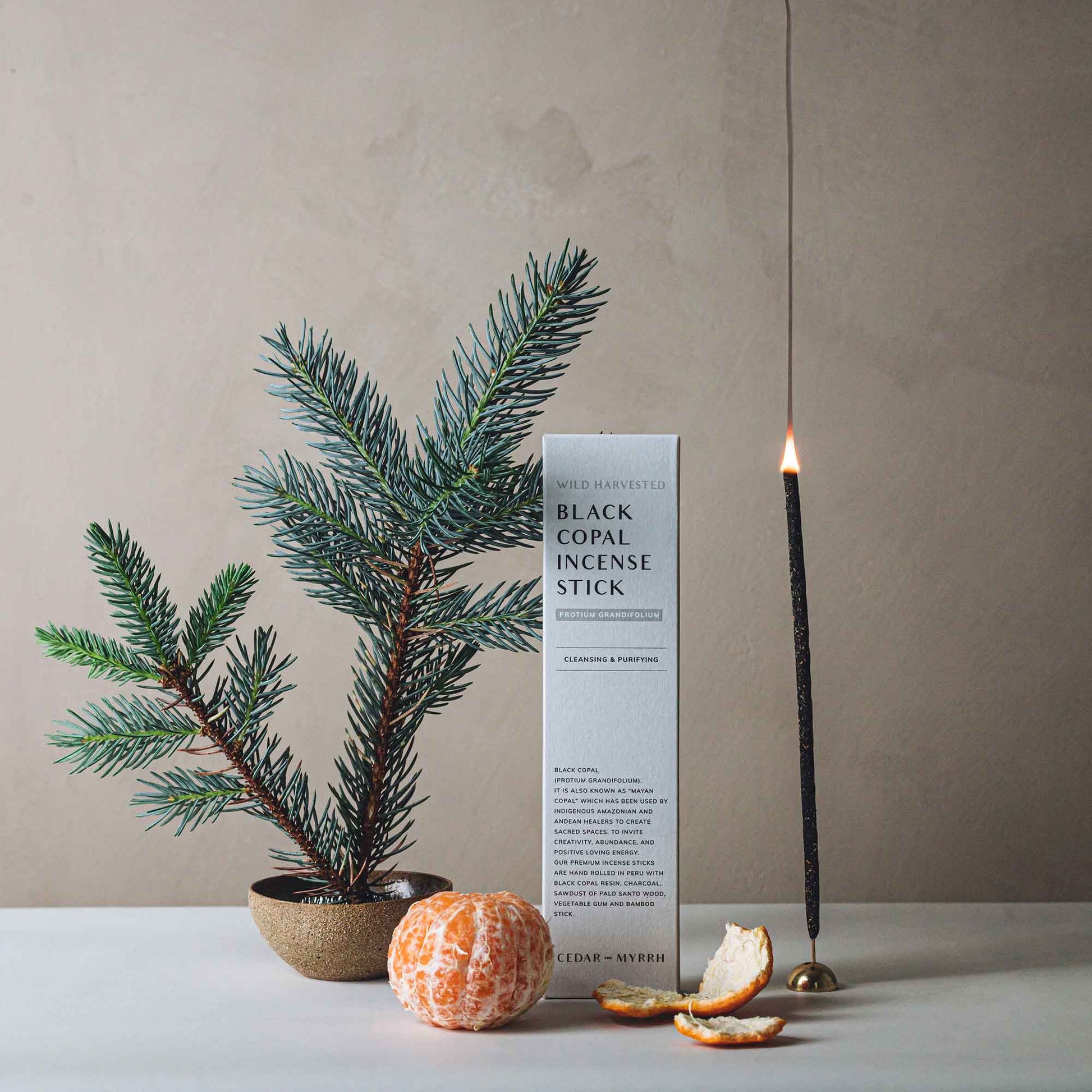 Black copal incense stick with packaging,