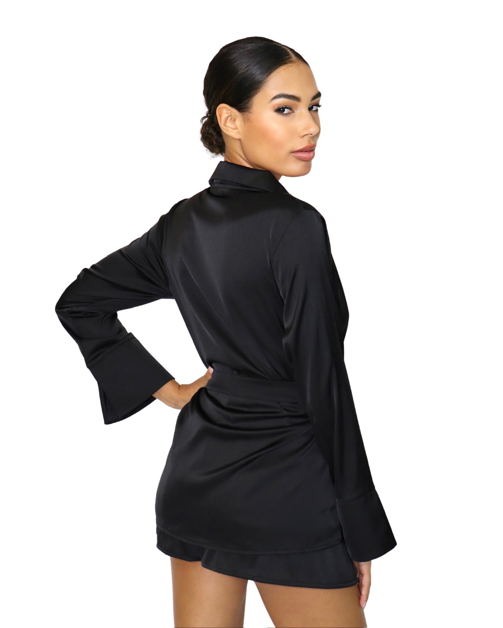 Back view of adjustable wrap blazer top