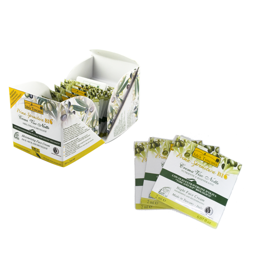 Packaging of olive oil face cream from italy