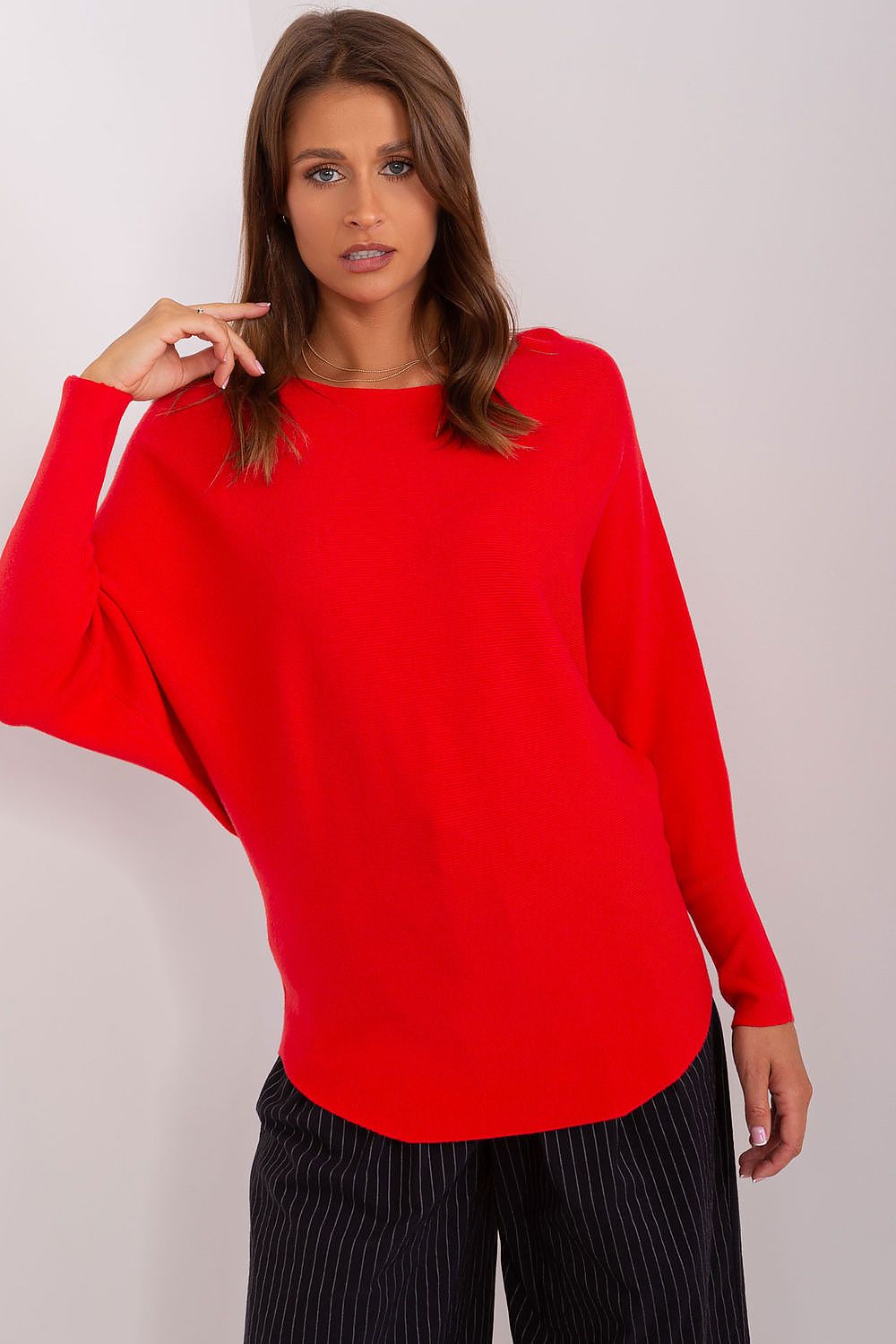 Cherry Red Knit Pullover Front Style