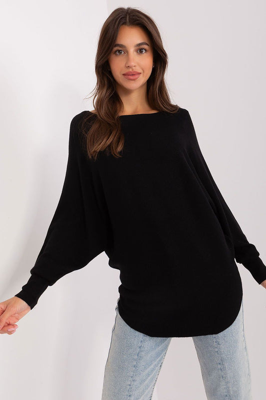 Midnight Black Batwing Sweater Front View Midnight Black Batwing Sweater Front View