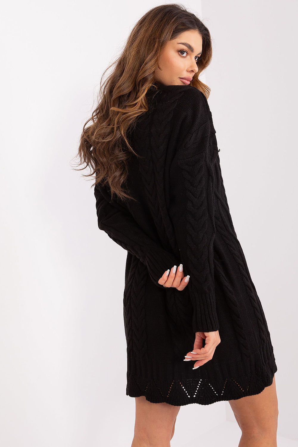 Elegant turtleneck black knit dress