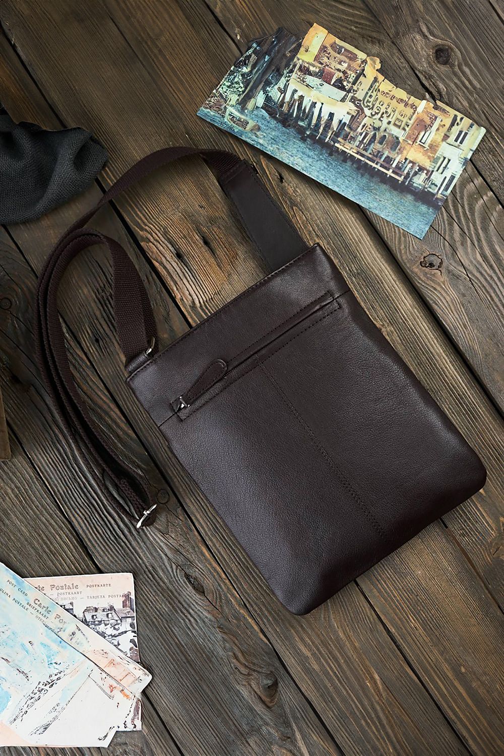 Brown and black European leather crossbody bag by Galanter