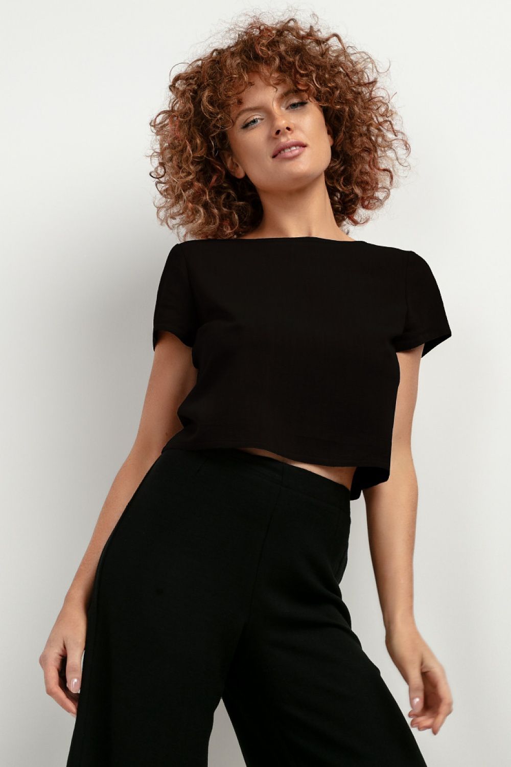 chic black linen blouse Tessita European brand
