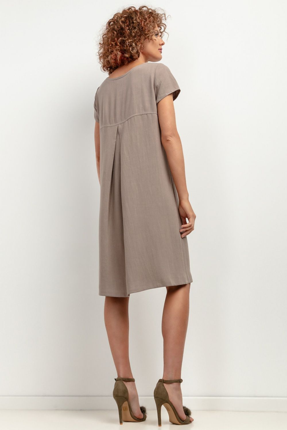 Tessita brown European linen midi dress, relaxed fit