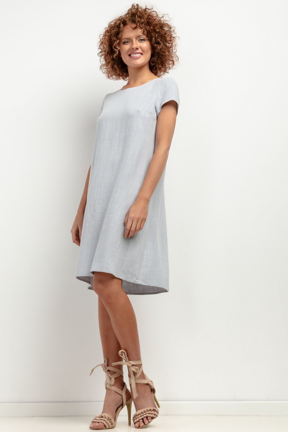Tessita grey summer linen dress, elegant A‑line cut