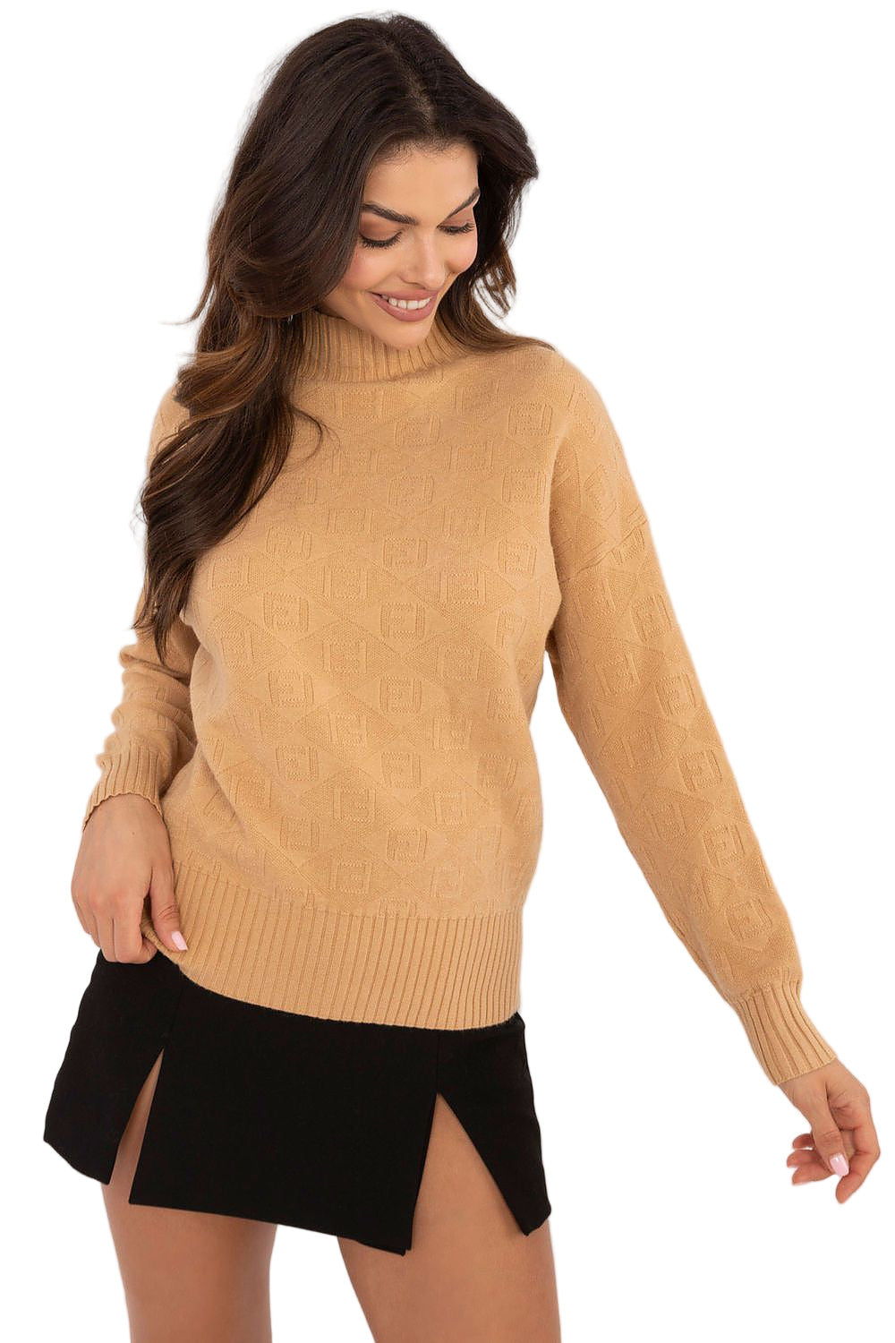Women's turtleneck sweater styled for cold weather comfort