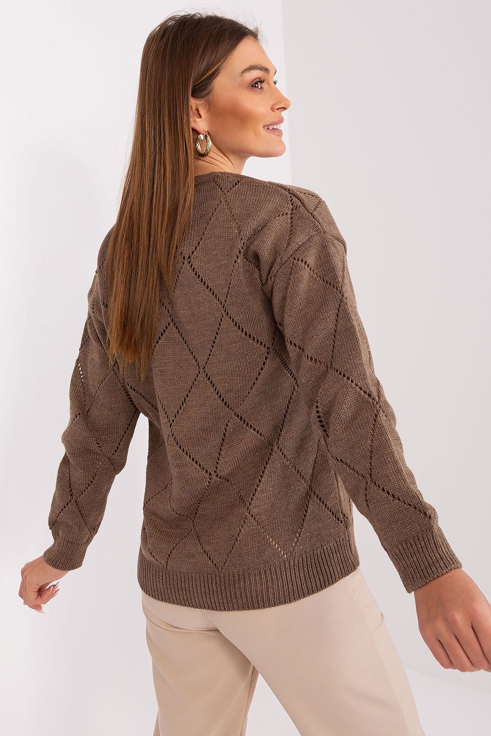 V-Neck Long Sleeve brown Sweater