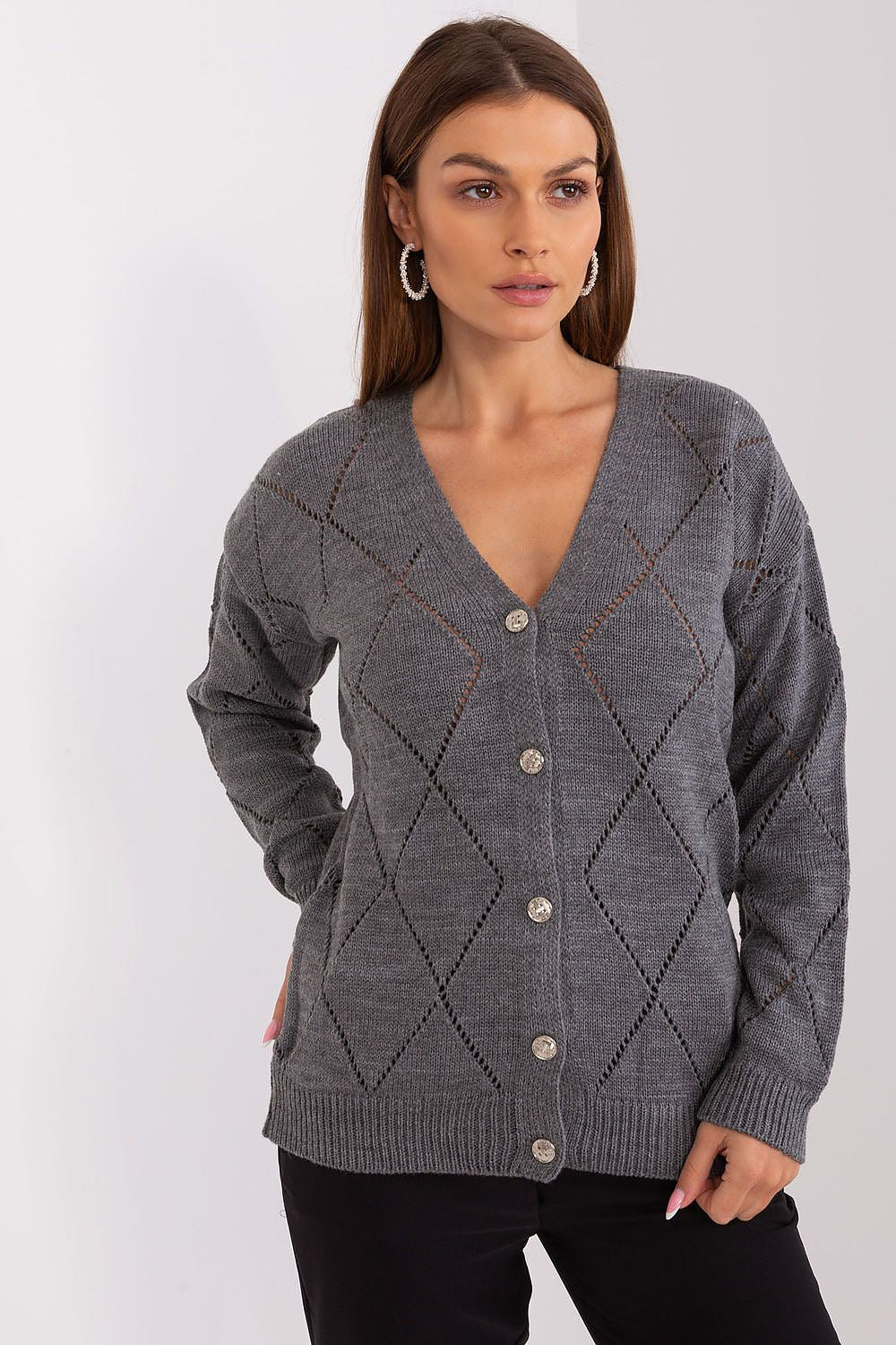Lightweight Warm Lace Design gray button up sweater