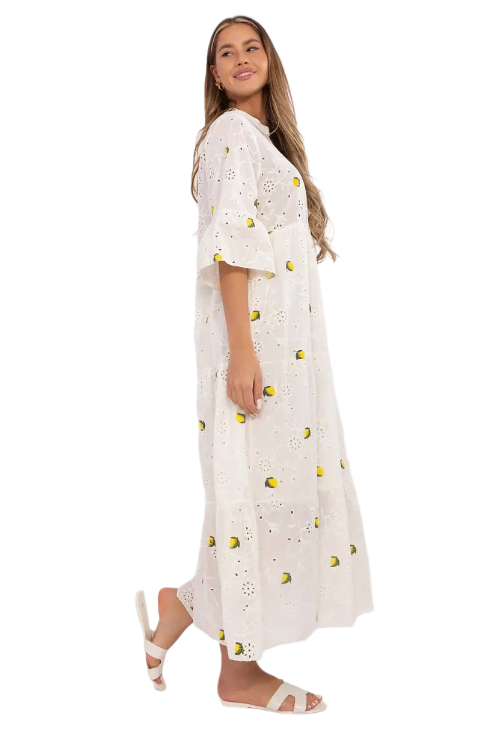 Lightweight boho summer dress with lemon pattern