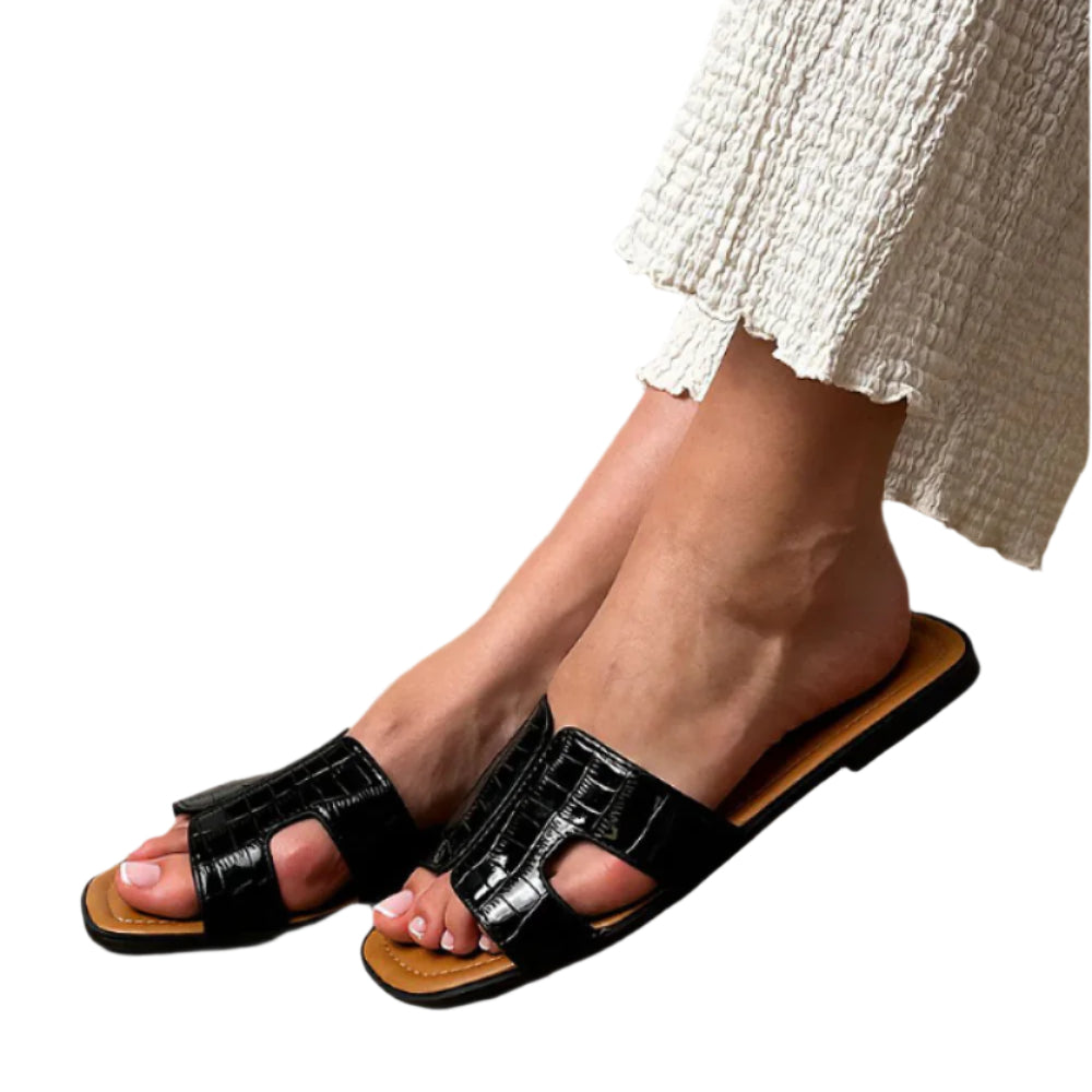 elegant crocodile leather black sandals