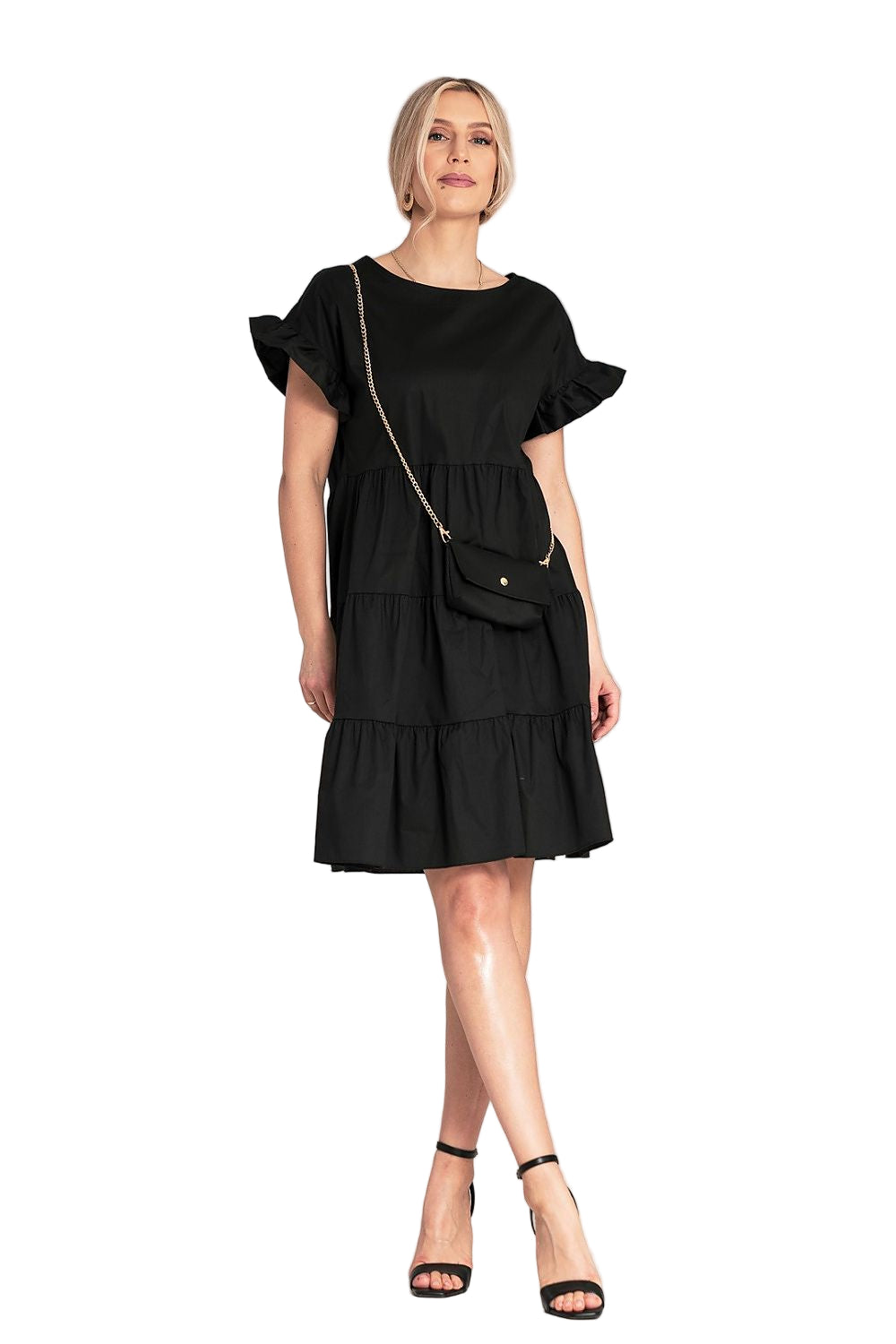 Loose fitting cotton dress with decorative ruffles - Figl fashion
