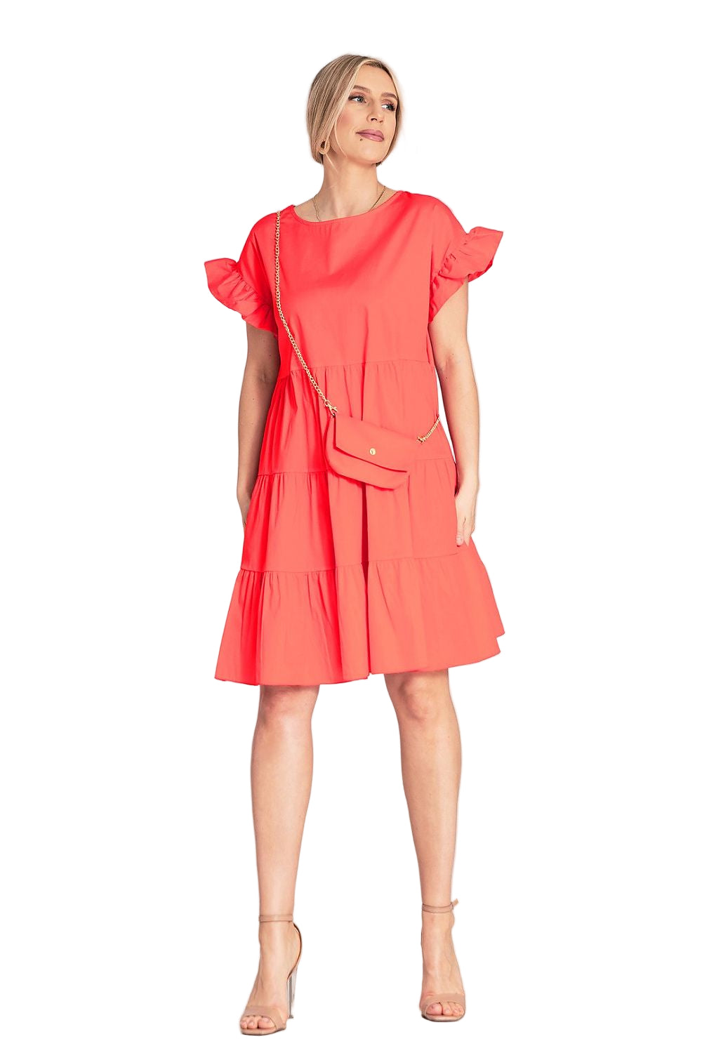 Small matching bag with gold chain included with cotton dress