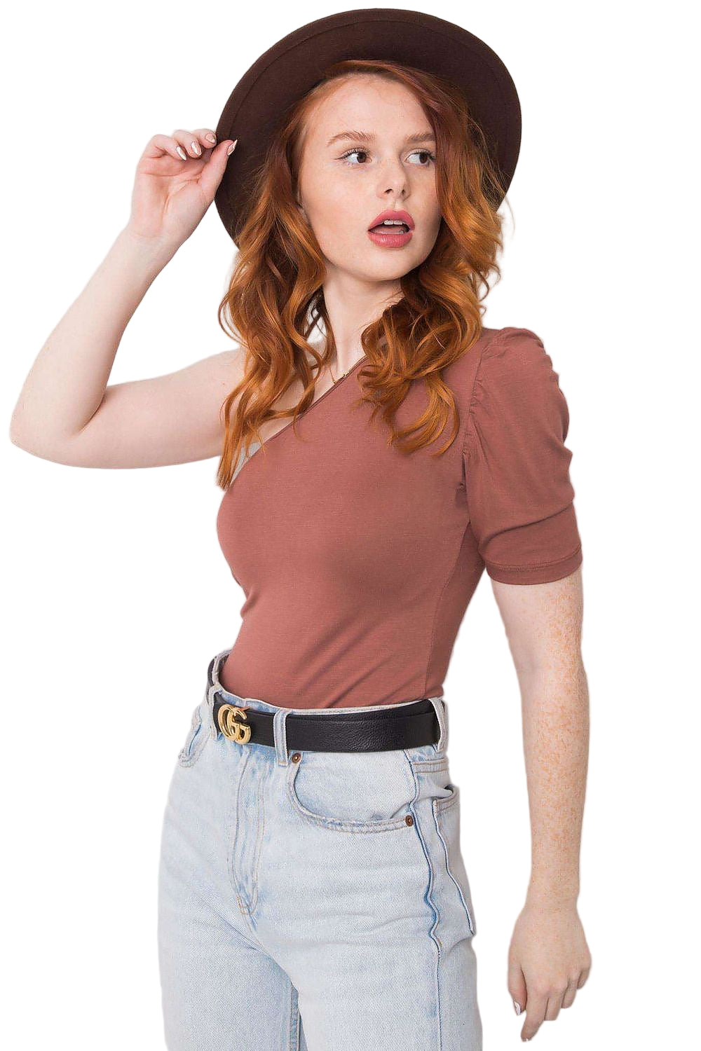 Woman wearing a brown top made in france