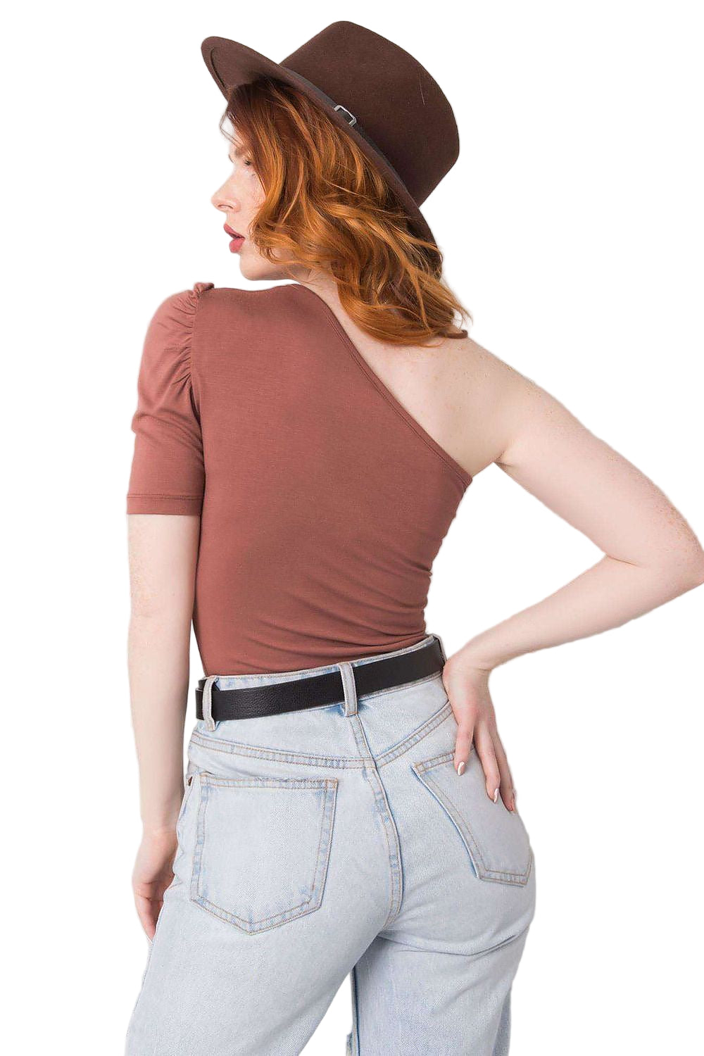 inexpensive  brown one-shoulder top