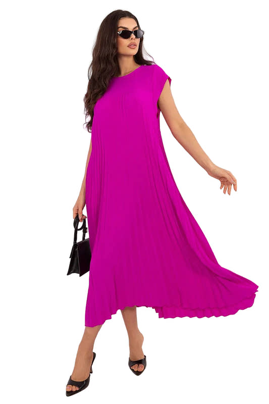 French Fashion Pleated Midi Dress with Cap Sleeves Round Neckline Open Back Cutout and Side Pockets
French Fashion Pleated Midi Dress with Cap Sleeves Round Neckline Open Back Cutout and Side Pockets