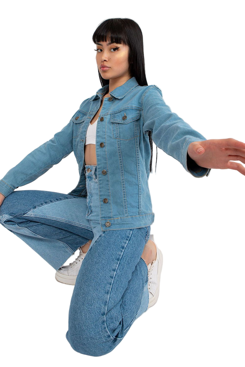 Rue Paris classic denim jacket in soft blue wash