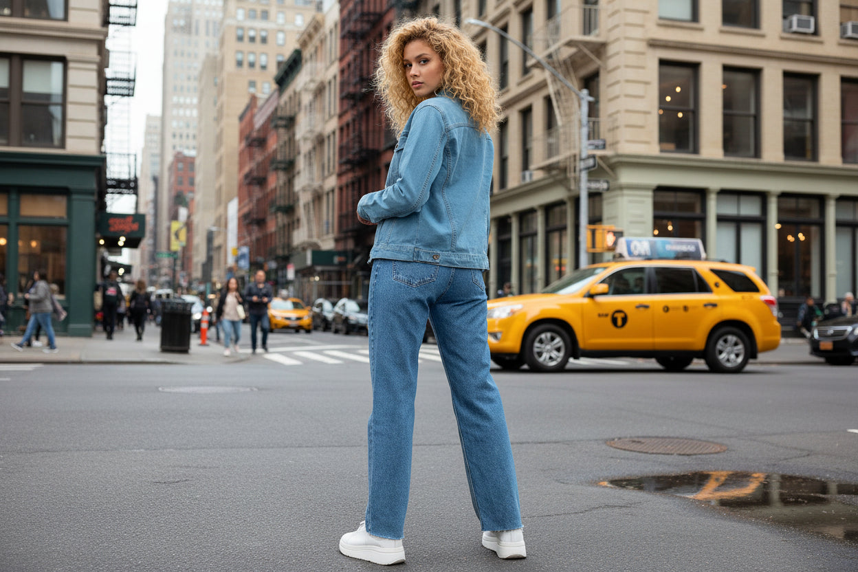 Casual women’s jean jacket made of cotton and elastane