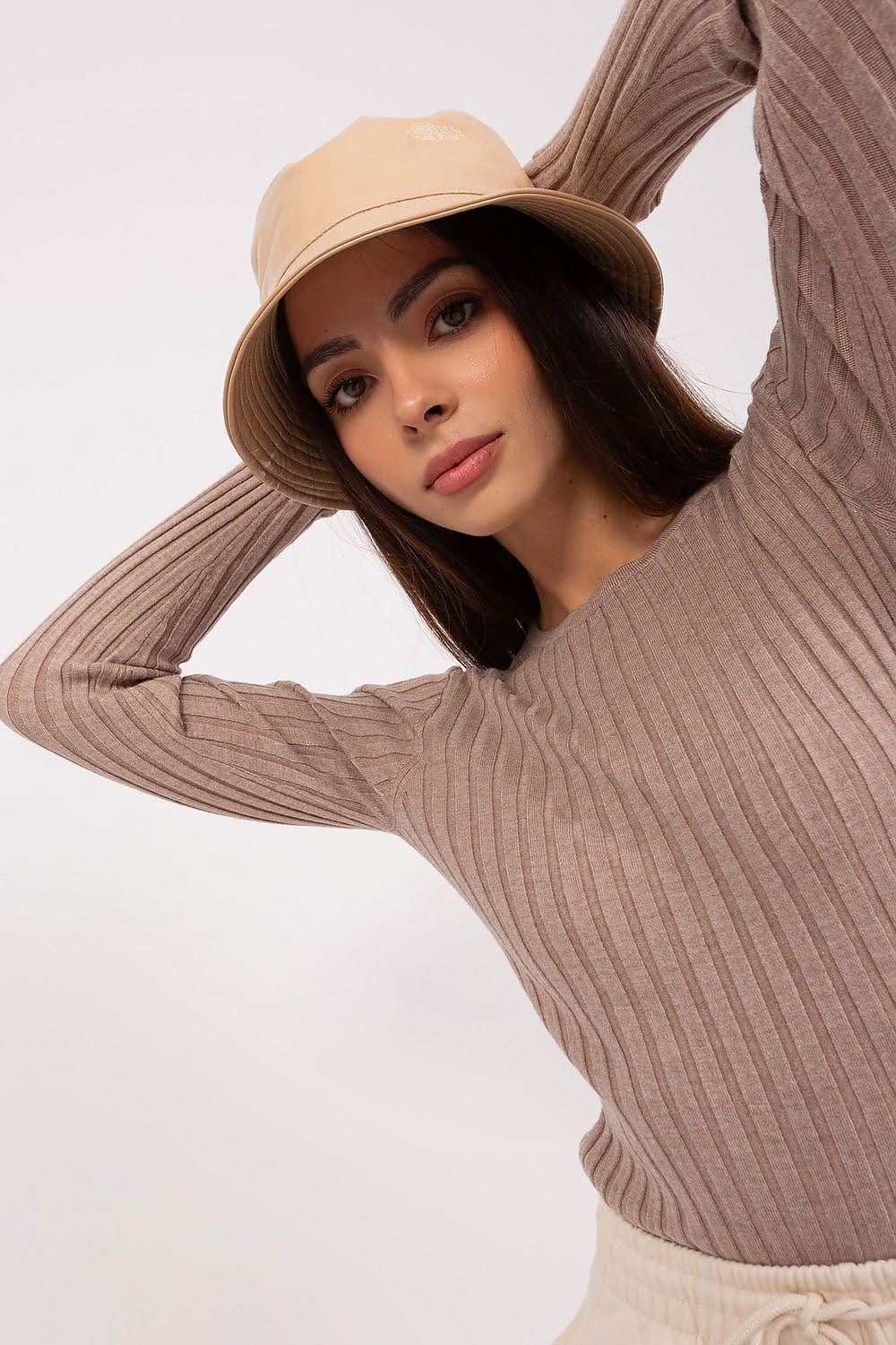 Dark Beige Knit Blouse Front View