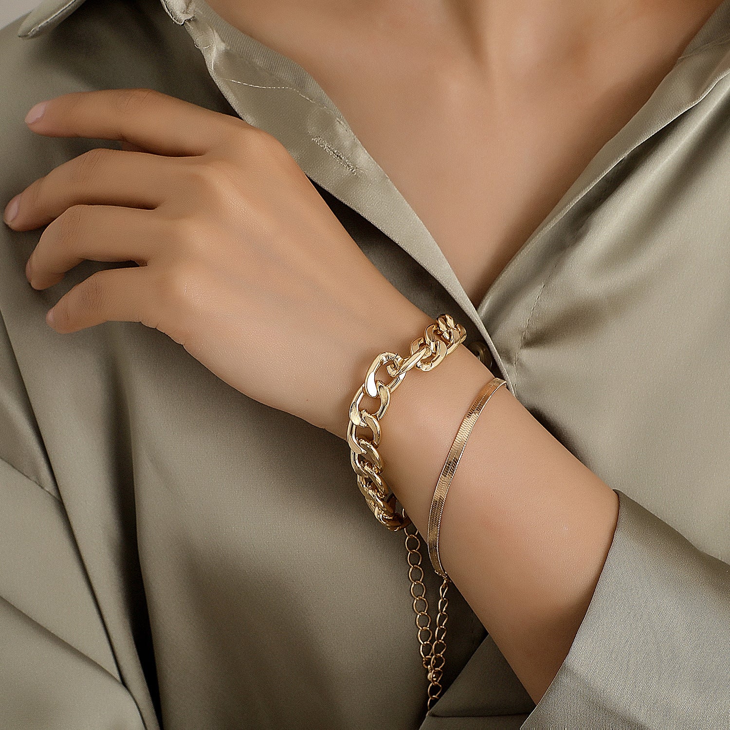 Layered gold bracelets jewelry set