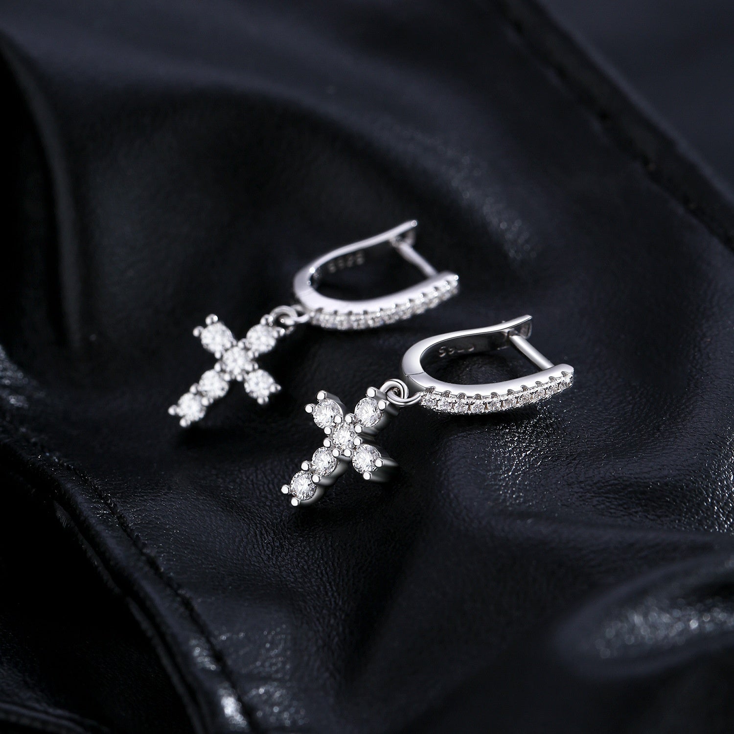 Lightweight Christian cross earrings with moissanite