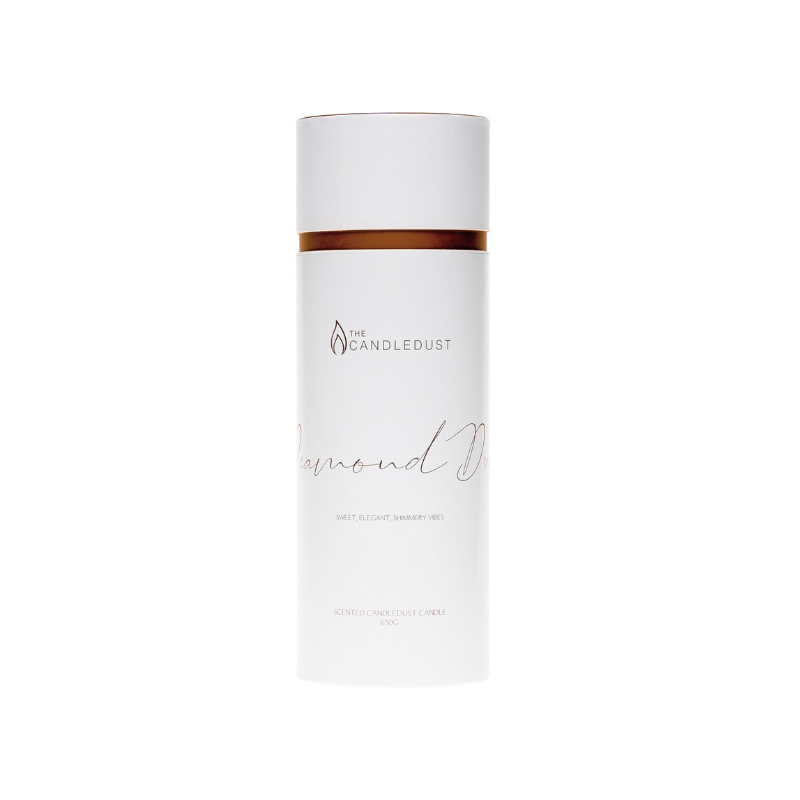 Diamond Dust Powdered Candle in elegant container showing shimmering surface