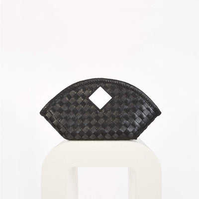 Black woven leather handbag