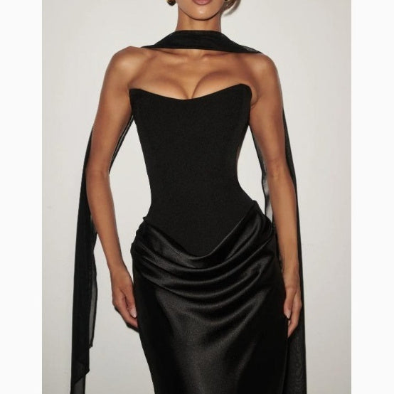 elegant strapless black evening dress 