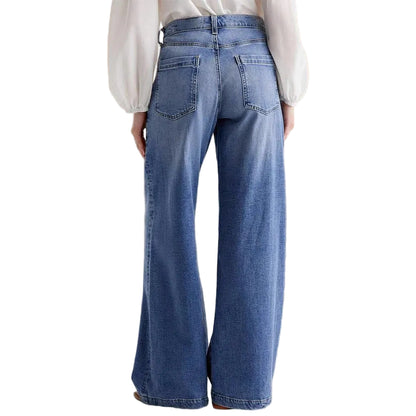 Casual high waist wide leg jeans in blue cotton denim
