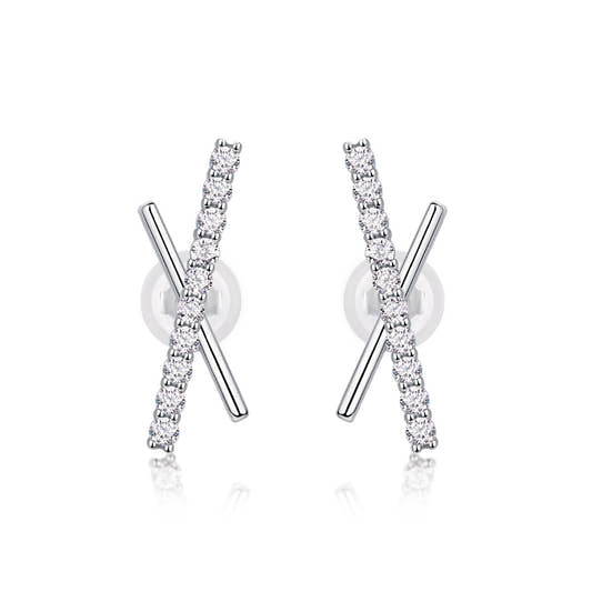Moissanite X Stud Earrings Crossover White Gold Plated earrings from Uplift Luxe
