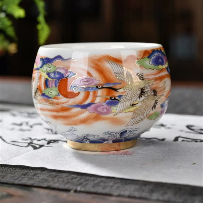 Tea ceremony featuring Auspicious Crane Ceramic Tea Cup