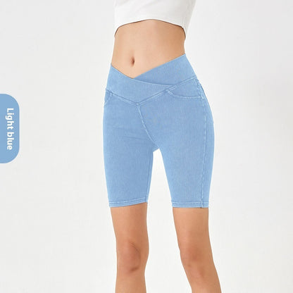 Women's high elastic denim shorts cycling bike shorts high waist

