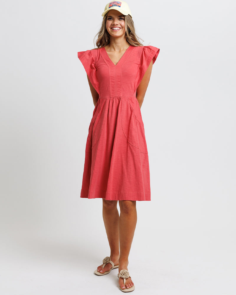 Woman wearing a red dress 