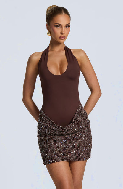 Sequin Skirt Cross-Halter Mini Dress